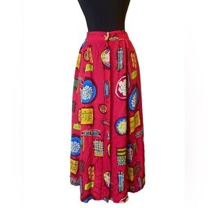 Vintage Sag Harbor Button Down Red/Pink Bright Bohemian Funky Skirt
